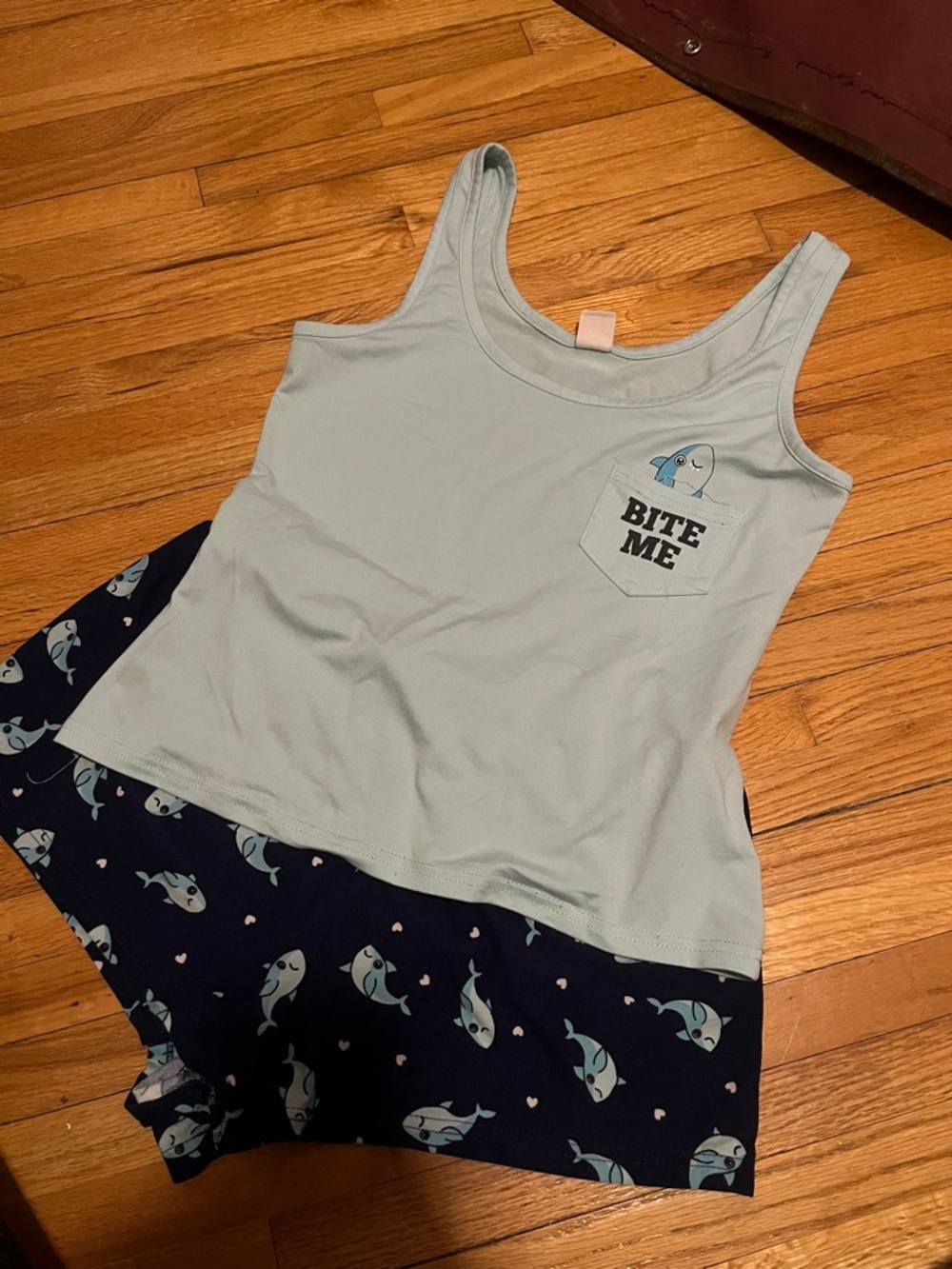 Bite Me Women's Mint Tank & Navy Narwhal Print Sleep Set